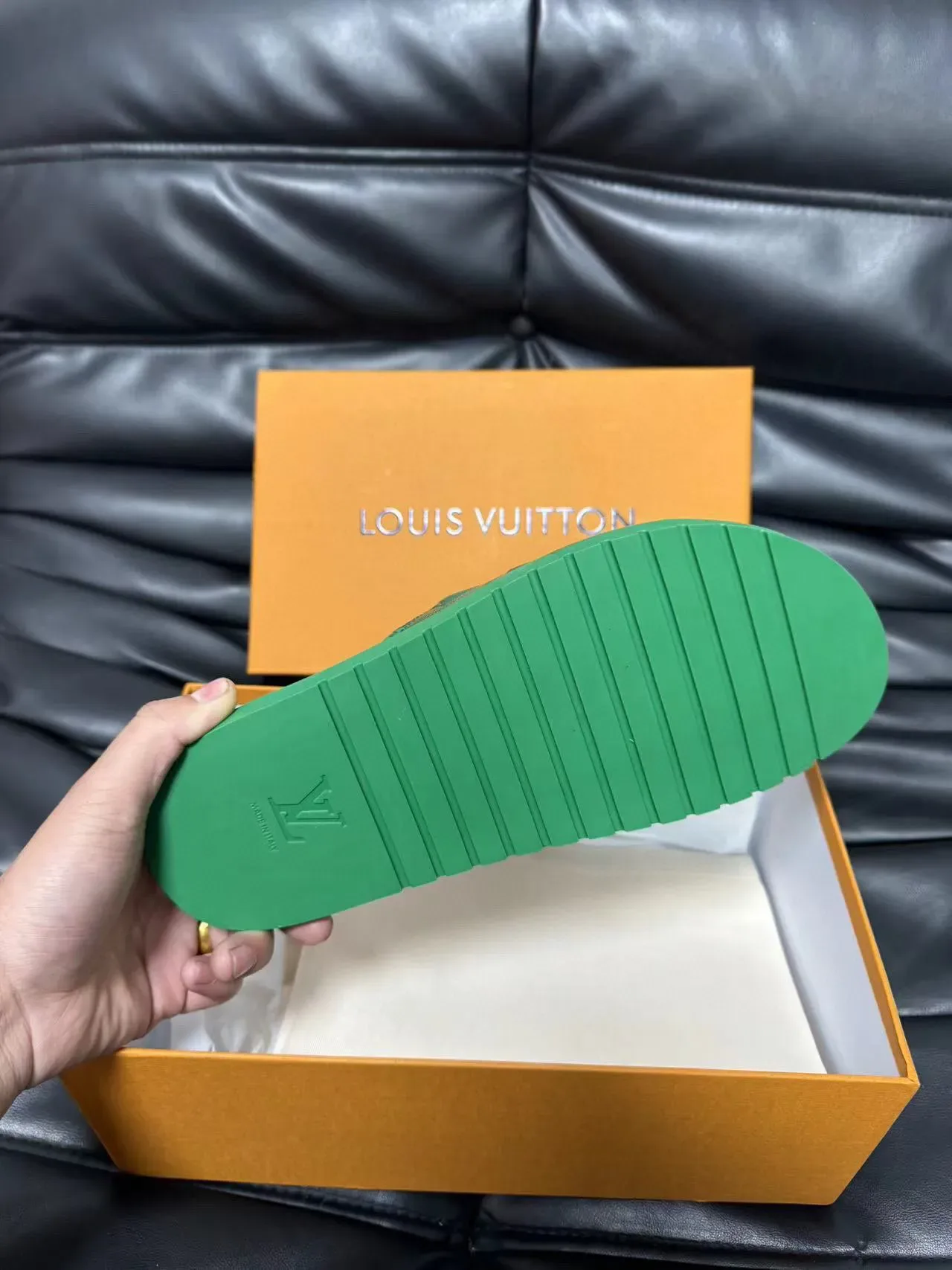 Louis Vuitton Slide Green Monogram Strap Slippers 9