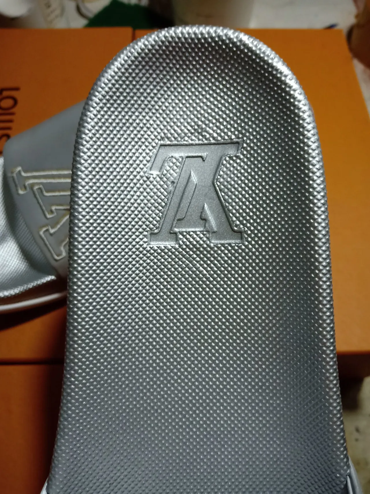 Louis Vuitton Slide Slipper Metallic Silver Gray Slippers 5