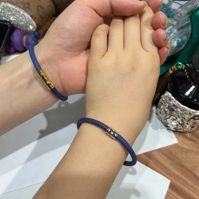 Louis Vuitton SPLIT Blue Textured Leather Bracelet 2