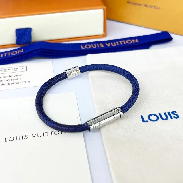 Louis Vuitton SPLIT Blue Textured Leather Bracelet 5