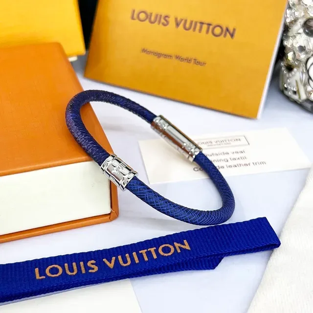 Louis Vuitton SPLIT Blue Textured Leather Bracelet 6