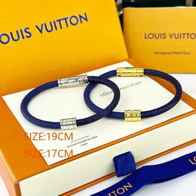 Louis Vuitton SPLIT Blue Textured Leather Bracelet 8