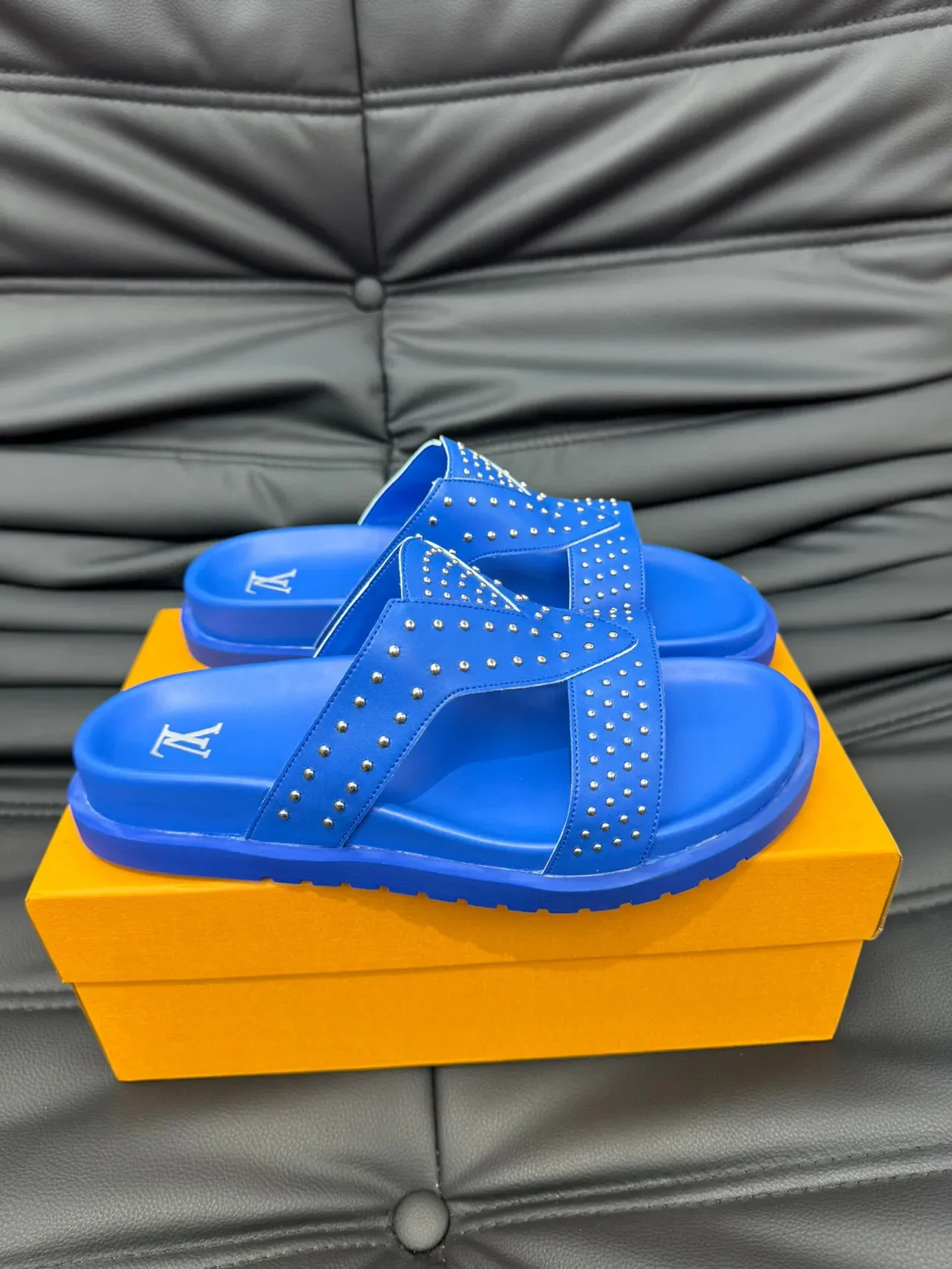 Louis Vuitton Studded Double-Strap Blue Casual Sandals 4