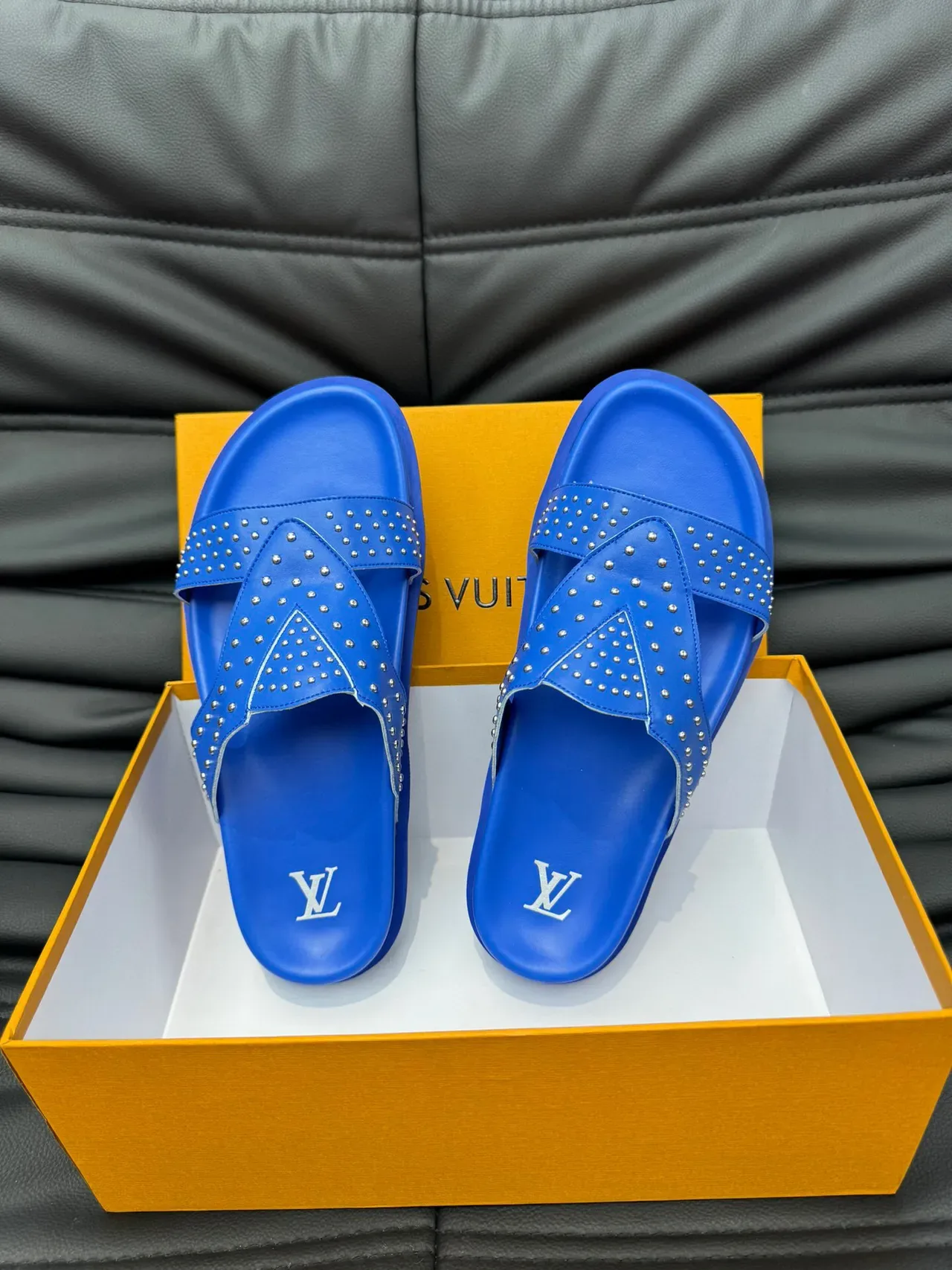 Louis Vuitton Studded Double-Strap Blue Casual Sandals 5