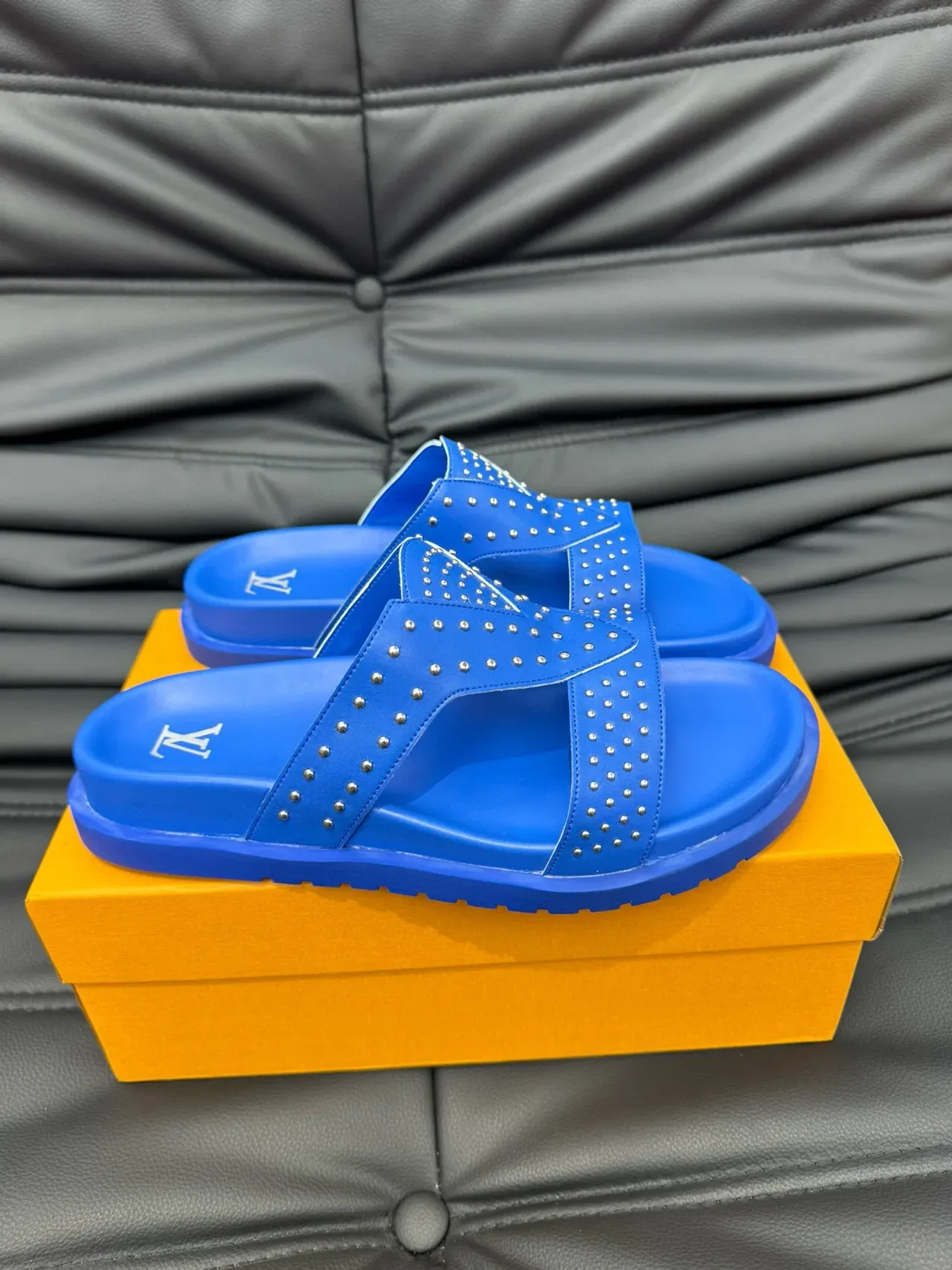 Louis Vuitton Studded Double-Strap Blue Casual Sandals 9