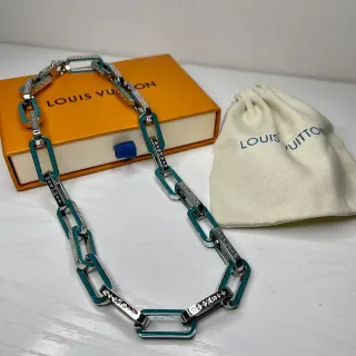 Louis Vuitton Teal Enamel and Pavé Crystal Chain Necklace