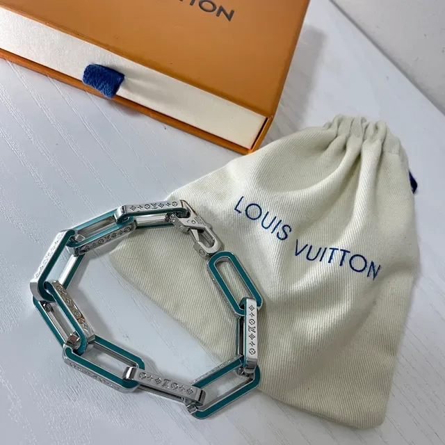 Louis Vuitton Teal Enamel and Pavé Crystal Chain Necklace 5