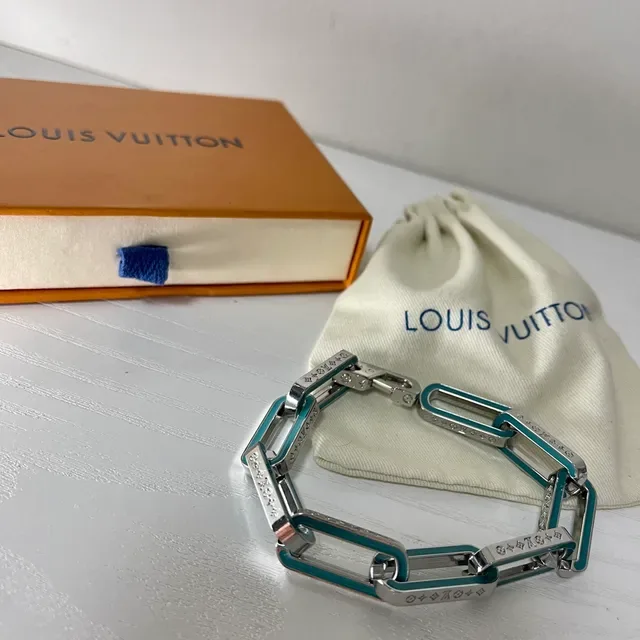 Louis Vuitton Teal Enamel and Pavé Crystal Chain Necklace 6