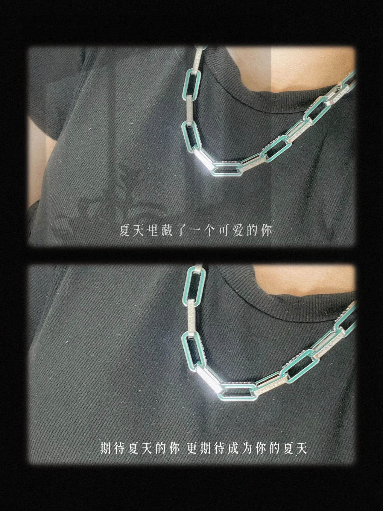Louis Vuitton Teal Enamel and Pavé Crystal Chain Necklace 8