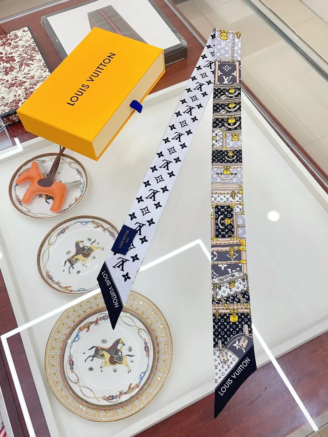 Louis Vuitton Trunk Motif Printed Silk Scarf 4