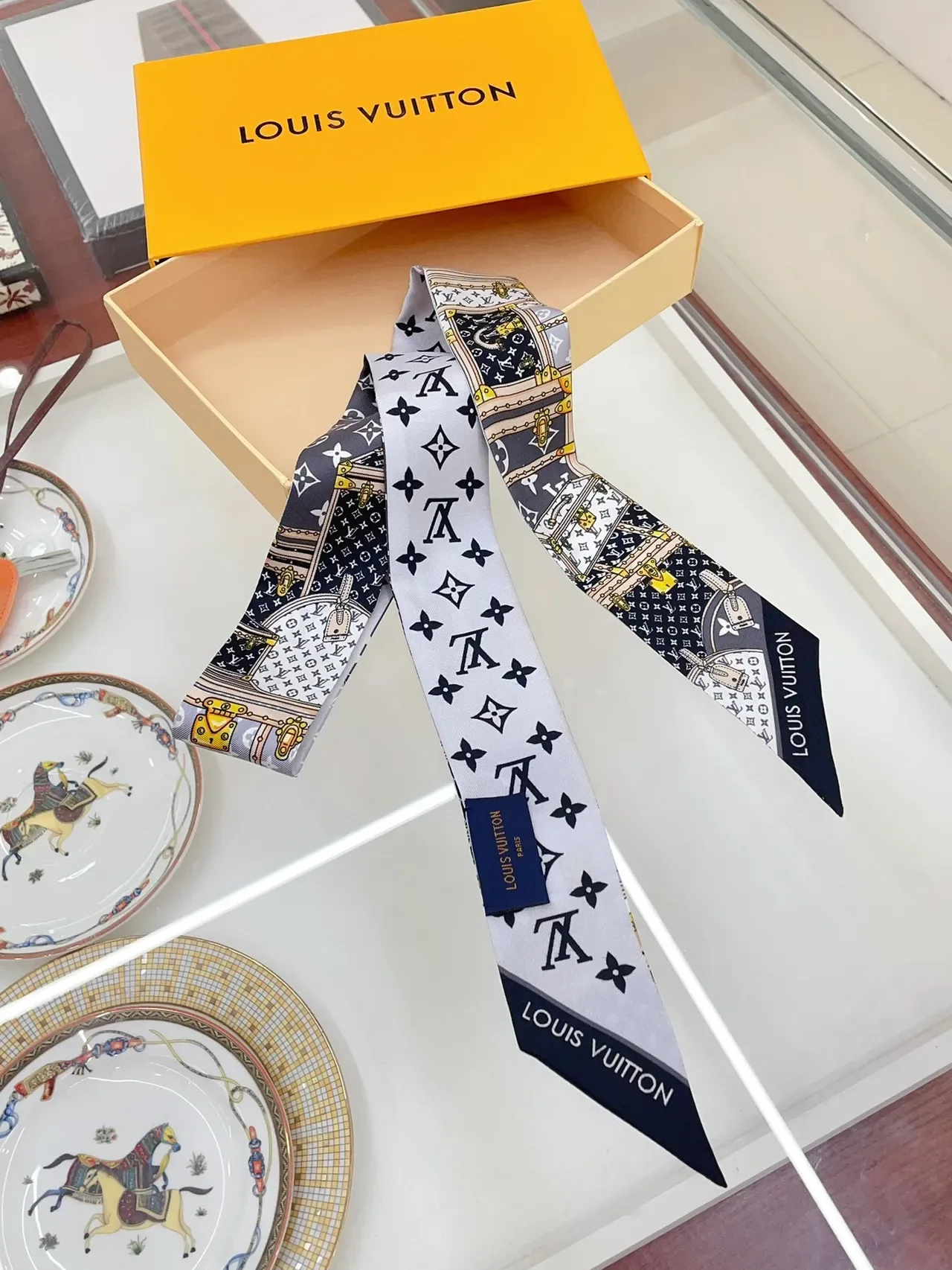 Louis Vuitton Trunk Motif Printed Silk Scarf 7