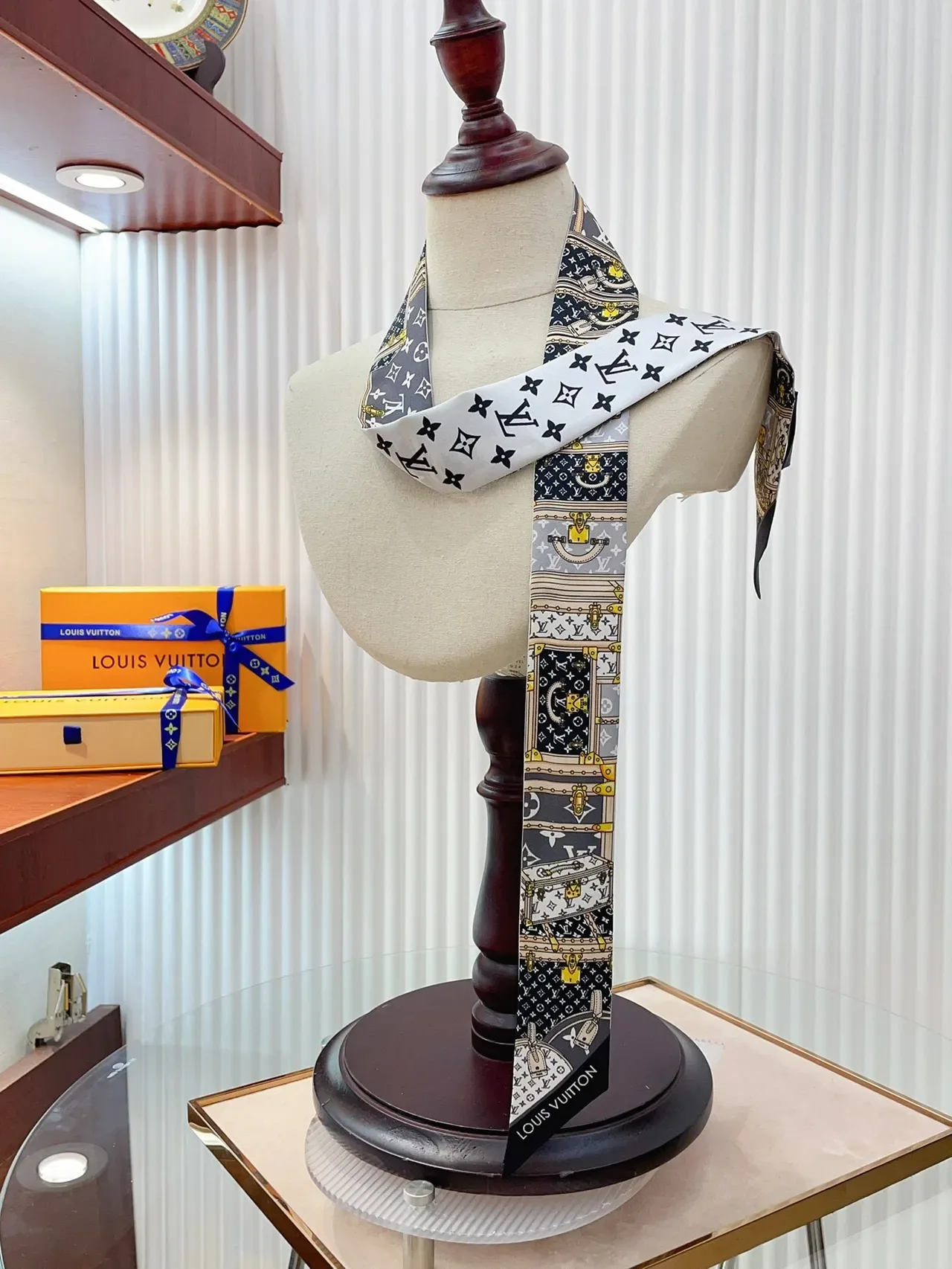 Louis Vuitton Trunk Motif Printed Silk Scarf 9