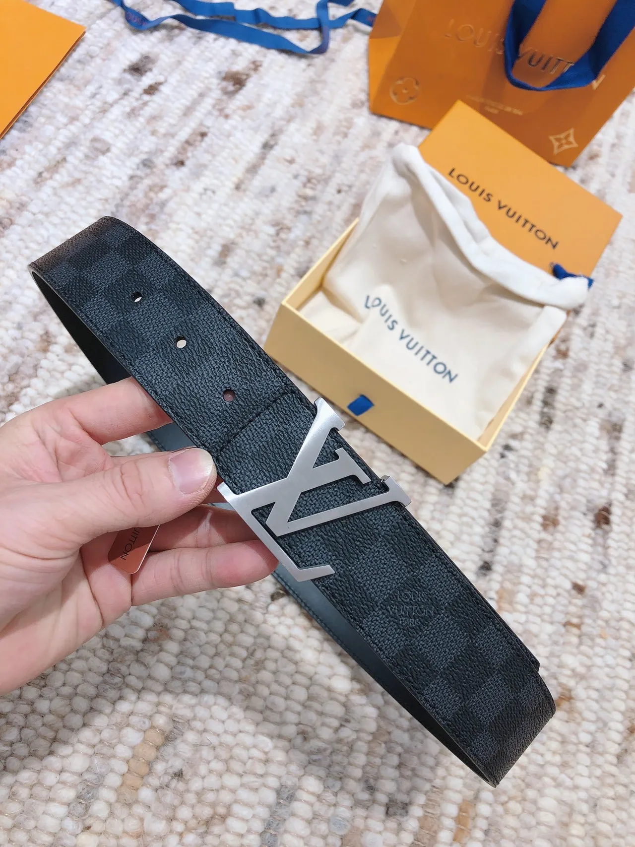 Louis Vuitton Turn-Lock Belt Damier Graphite Leather Belt 5