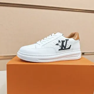 Louis Vuitton White Beige Leather Monogrammed Side Panel Lifestyle Sneakers