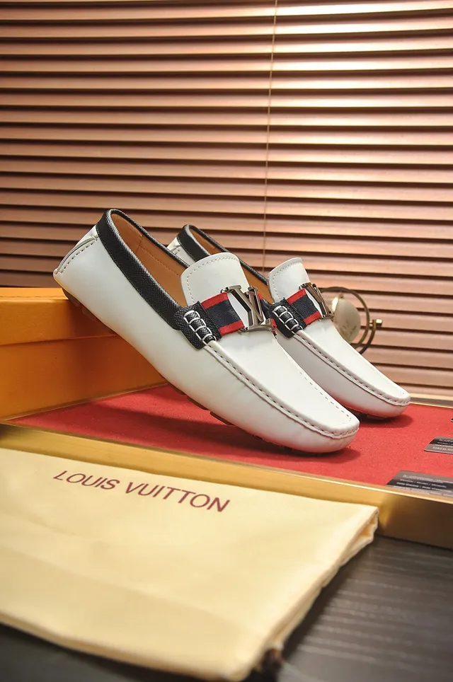 Louis Vuitton White Black Leather LV Monogram Buckle Loafer 2