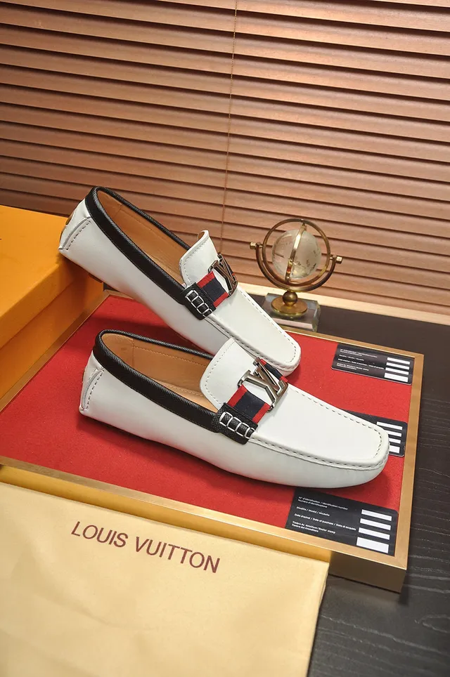Louis Vuitton White Black Leather LV Monogram Buckle Loafer 6