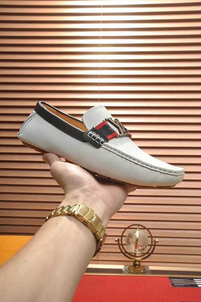 Louis Vuitton White Black Leather LV Monogram Buckle Loafer 8