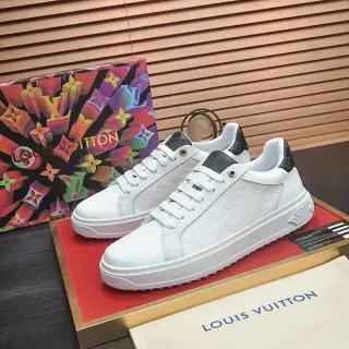Louis Vuitton Blanco Negro Monogram-Embossed Cuero Cupsole Lifestyle Sneakers