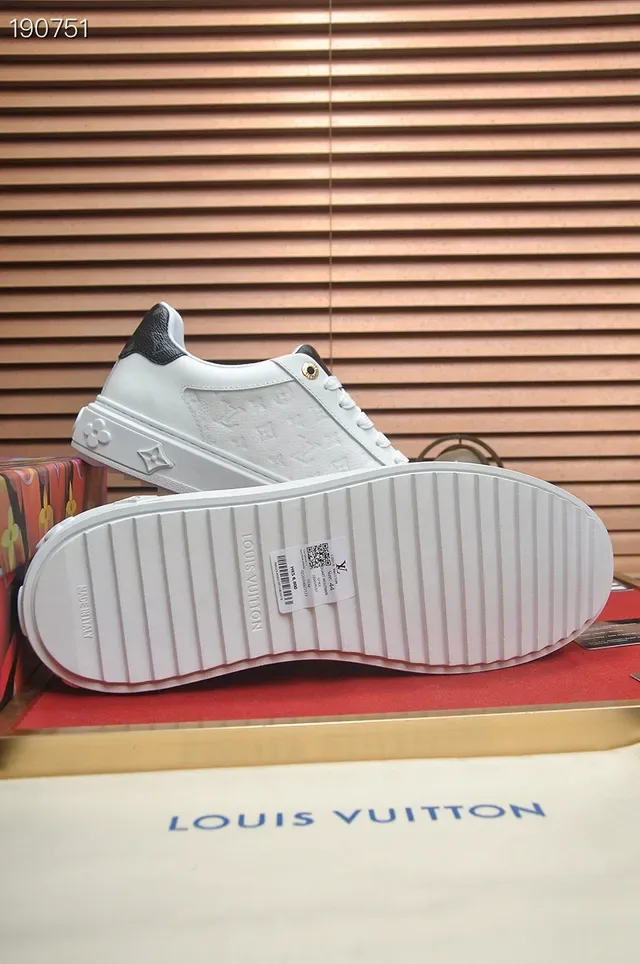 Louis Vuitton White Black Monogram-Embossed Leather Cupsole Lifestyle Sneakers 2