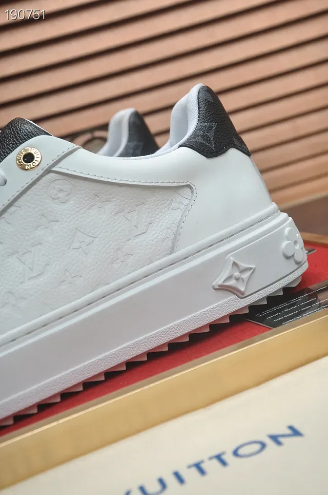 Louis Vuitton White Black Monogram-Embossed Leather Cupsole Lifestyle Sneakers 3