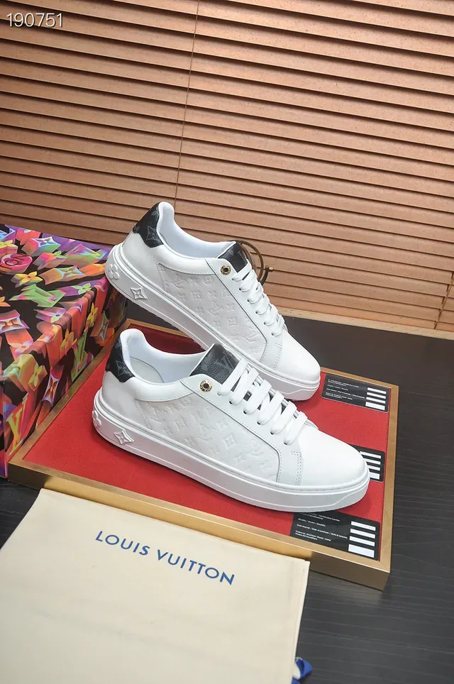 Louis Vuitton White Black Monogram-Embossed Leather Cupsole Lifestyle Sneakers 5