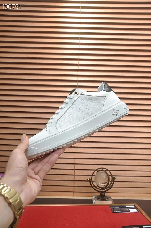 Louis Vuitton White Black Monogram-Embossed Leather Cupsole Lifestyle Sneakers 6