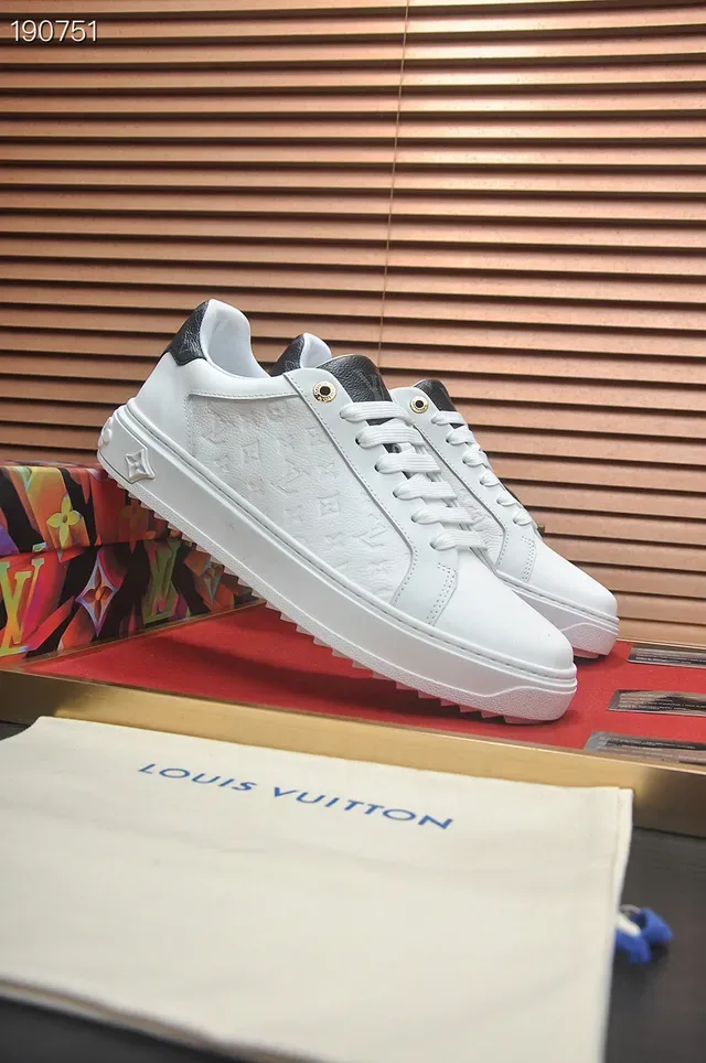 Louis Vuitton White Black Monogram-Embossed Leather Cupsole Lifestyle Sneakers 7
