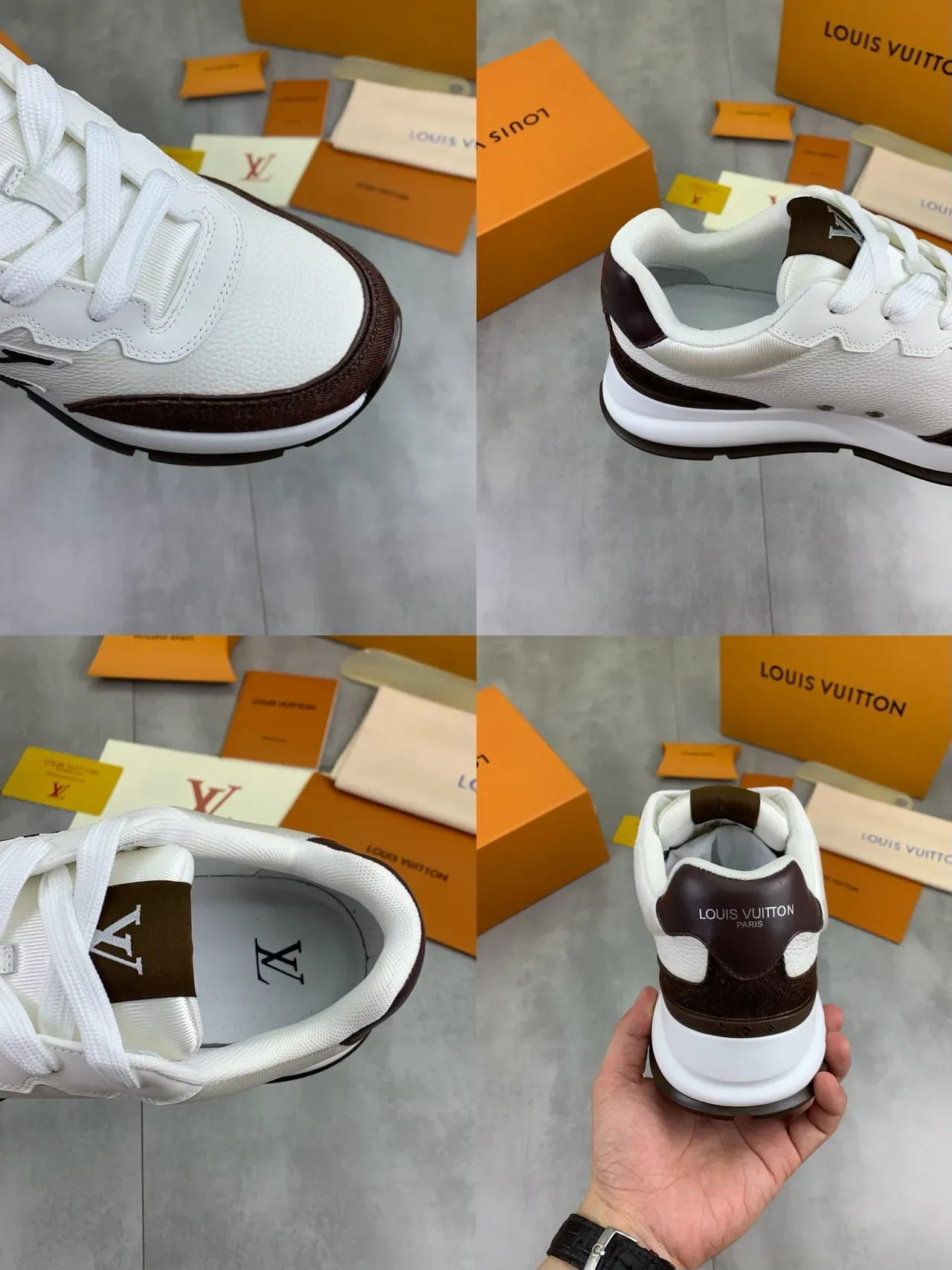 Louis Vuitton White Brown Monogram Canvas Panels Leather Upper Lifestyle Sneakers 2