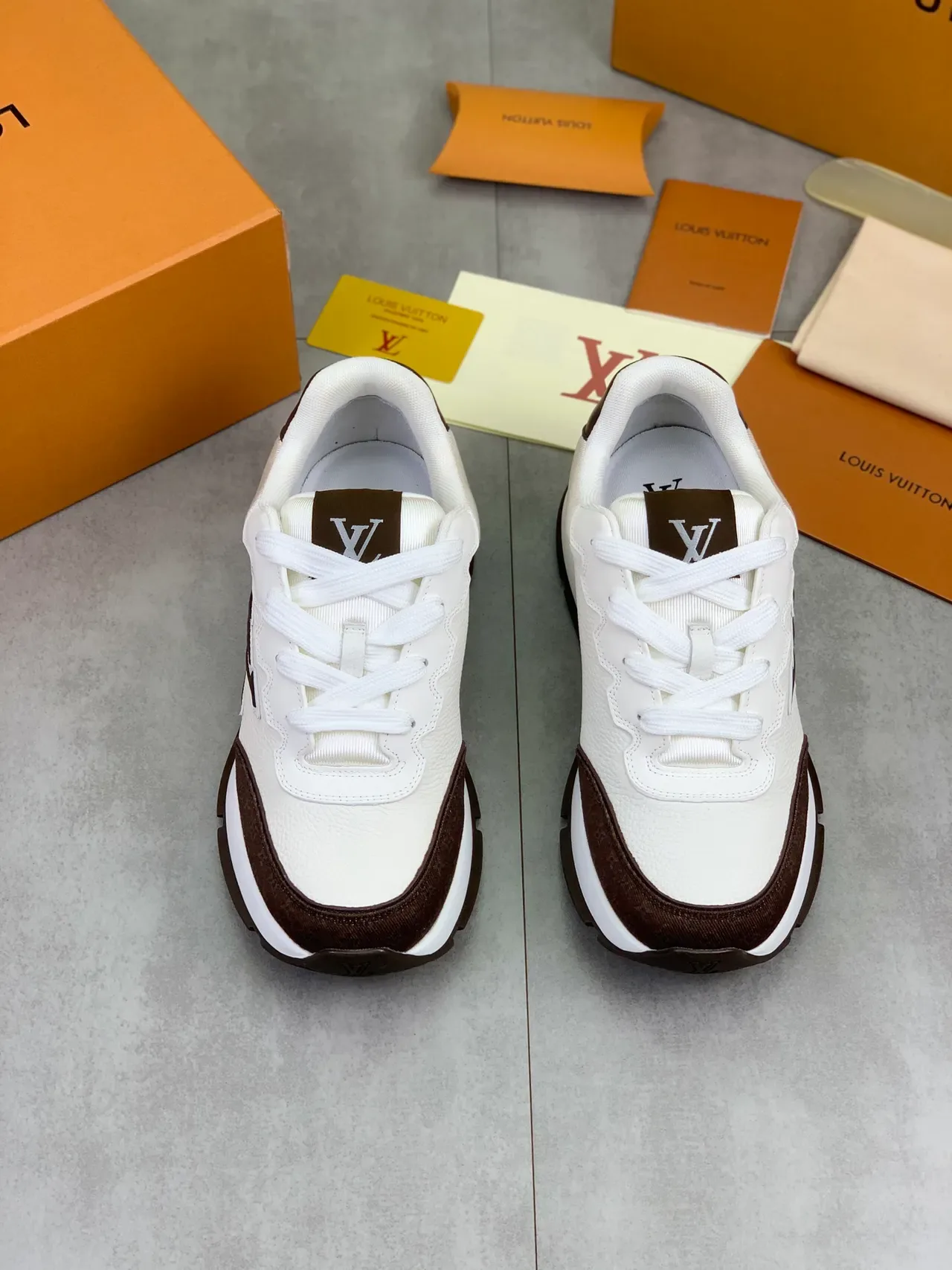 Louis Vuitton White Brown Monogram Canvas Panels Leather Upper Lifestyle Sneakers 5