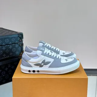 Louis Vuitton White Gray Low-Top Leather-Paneled Lifestyle Sneakers