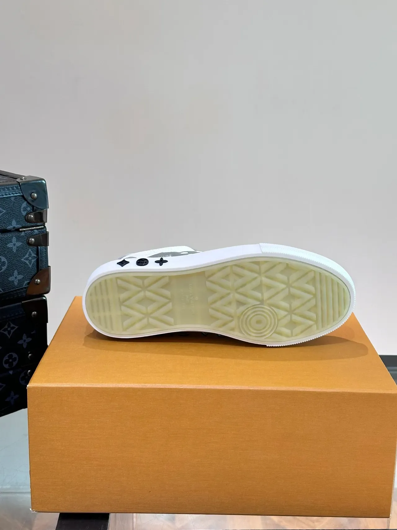 Louis Vuitton Sneakers Lifestyle Blanc et Gris à Panneaux en Cuir, Low-Top 2