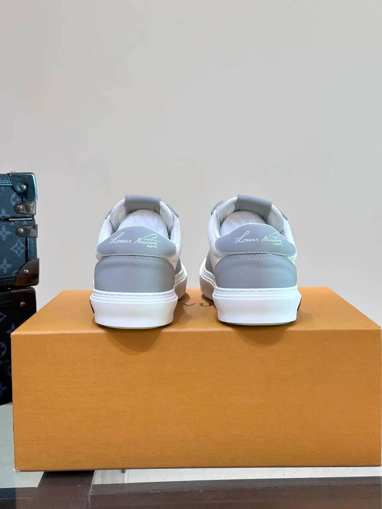 Louis Vuitton Sneakers Lifestyle Blanc et Gris à Panneaux en Cuir, Low-Top 4