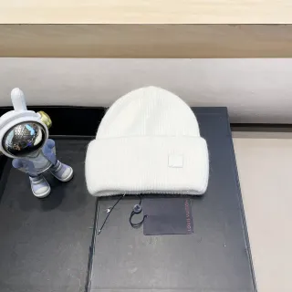 Louis Vuitton White Gray Ribbed Knit Folded Cuff Beanie