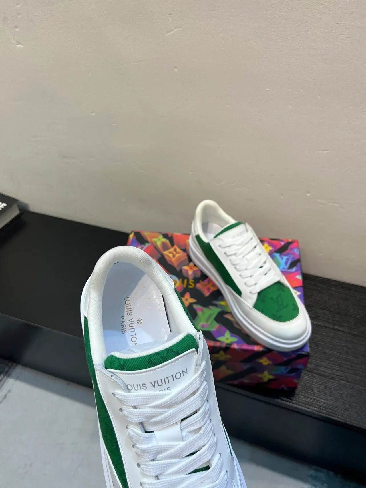 Louis Vuitton White Green Low-Top Monogram Canvas Lifestyle Sneakers 6