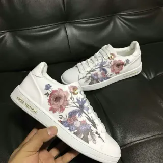 Louis Vuitton Blancos Multicolor Floral-Print Cuero Superior Low-Top con Cordones Lifestyle Sneakers