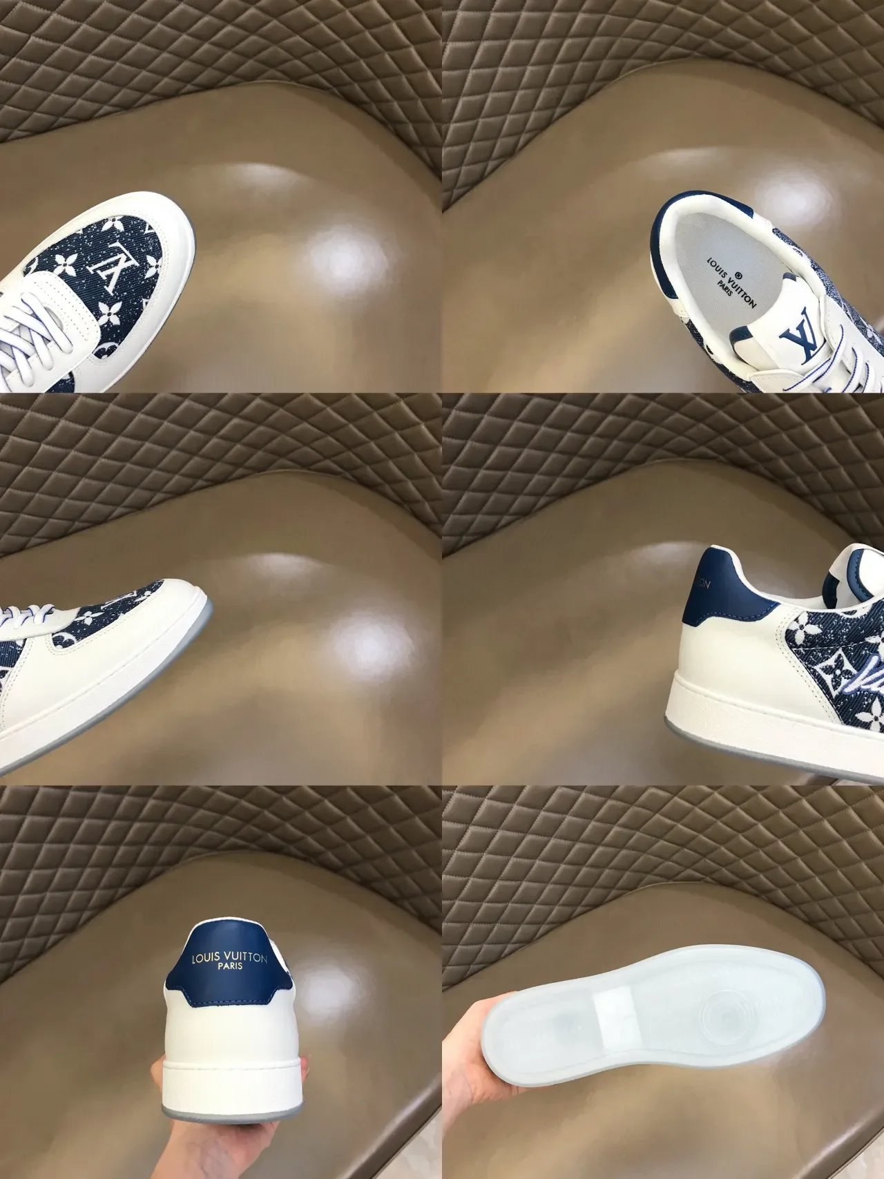 Louis Vuitton White Navy Low-Top Monogram-Printed Lifestyle Sneakers 2