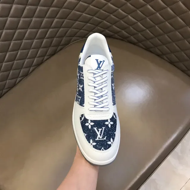 Louis Vuitton White Navy Low-Top Monogram-Printed Lifestyle Sneakers 3