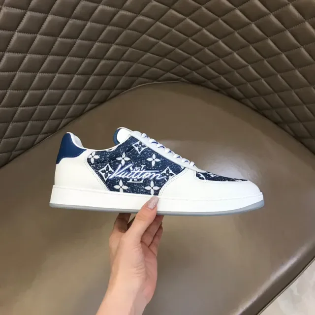 Louis Vuitton White Navy Low-Top Monogram-Printed Lifestyle Sneakers 5