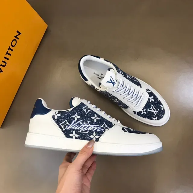 Louis Vuitton White Navy Low-Top Monogram-Printed Lifestyle Sneakers 6