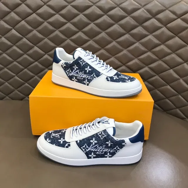 Louis Vuitton White Navy Low-Top Monogram-Printed Lifestyle Sneakers 7