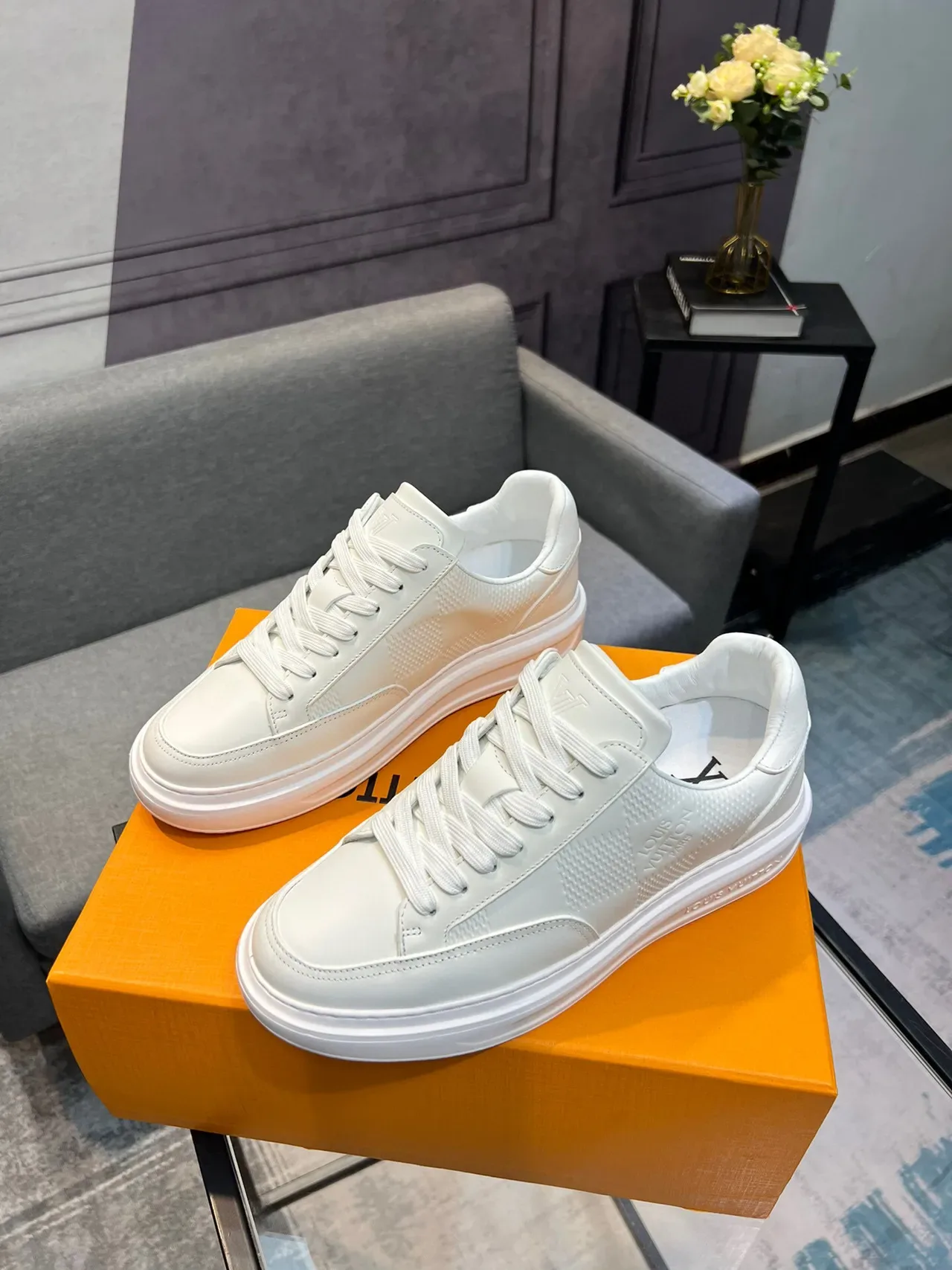 Louis Vuitton White Perforated Leather Lifestyle Sneakers 3