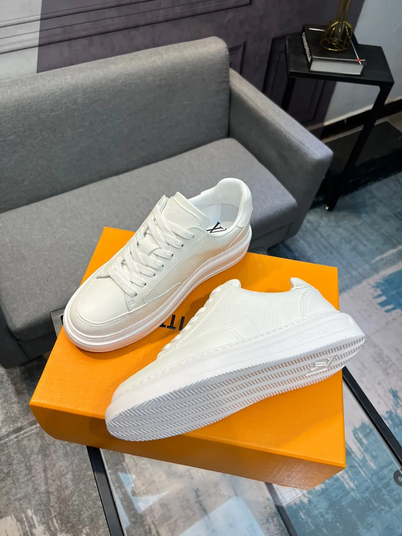 Louis Vuitton White Perforated Leather Lifestyle Sneakers 4