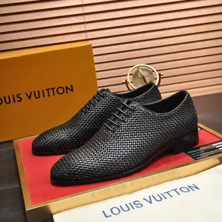 Louis Vuitton Woven Leather Black Cap-Toe Oxford Shoes