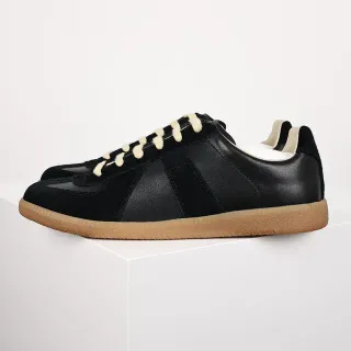 Maison Margiela Black Beige Paneled Suede And Leather Upper Cream Contrast Laces Lifestyle Sneakers