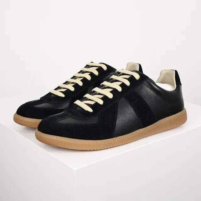 Maison Margiela Black Beige Paneled Suede And Leather Upper Cream Contrast Laces Lifestyle Sneakers 2