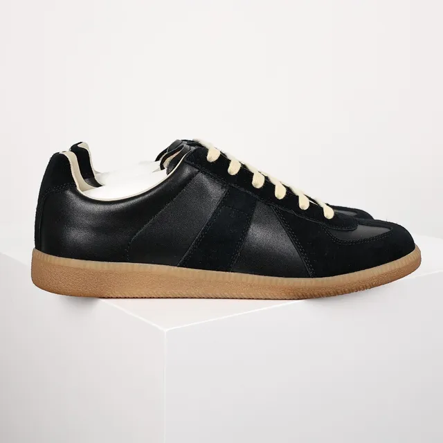 Maison Margiela Black Beige Paneled Suede And Leather Upper Cream Contrast Laces Lifestyle Sneakers 3