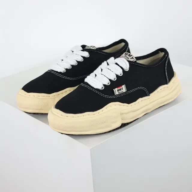 MMY Black Beige Canvas Upper Sculpted Cream Midsole Sneakers 2