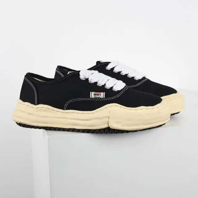 MMY Black Beige Canvas Upper Sculpted Cream Midsole Sneakers 3