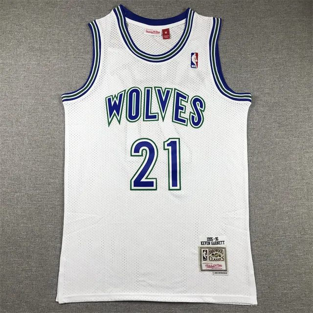 Mitchell & Ness Hardwood Classics 1995–96 Kevin Garnett Camiseta de malha branca azul verde 3