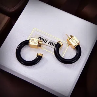 Miu Miu Black and Gold Square Logo Hoop Earrings